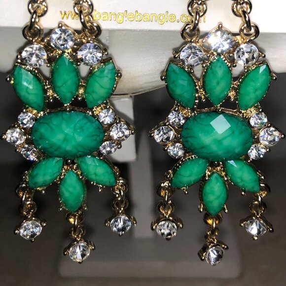 Amrita Turquoise & Gold Crystal Chandelier Earrings - Picture 4 of 7